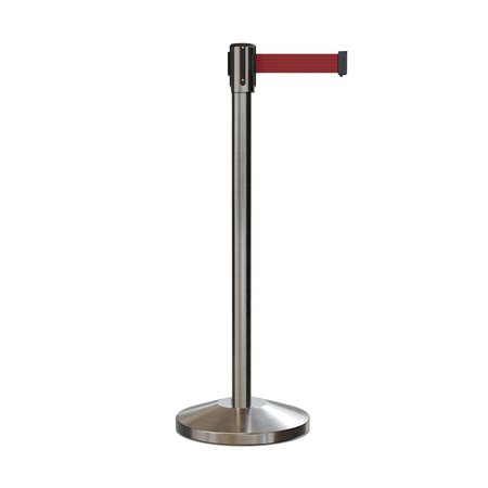 MONTOUR LINE Retractable Belt Barrier Stanchion, 2" Sat.Steel Post  11' Maroon Belt M530-SS-MN-110